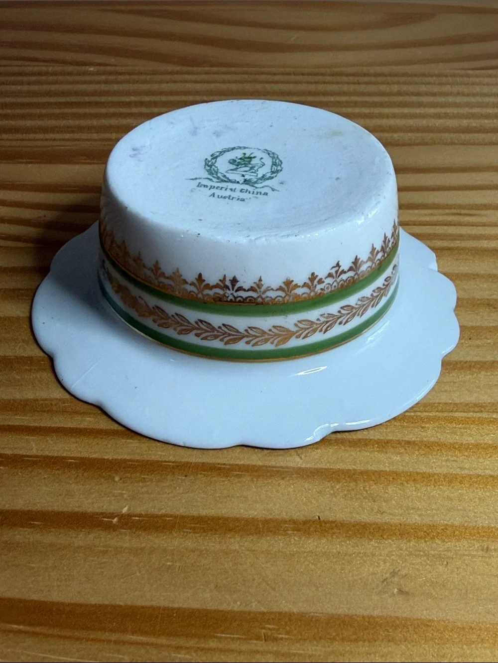 Antique Imperial China Austria Green Gold Ramekin & Underplate Set c.1900